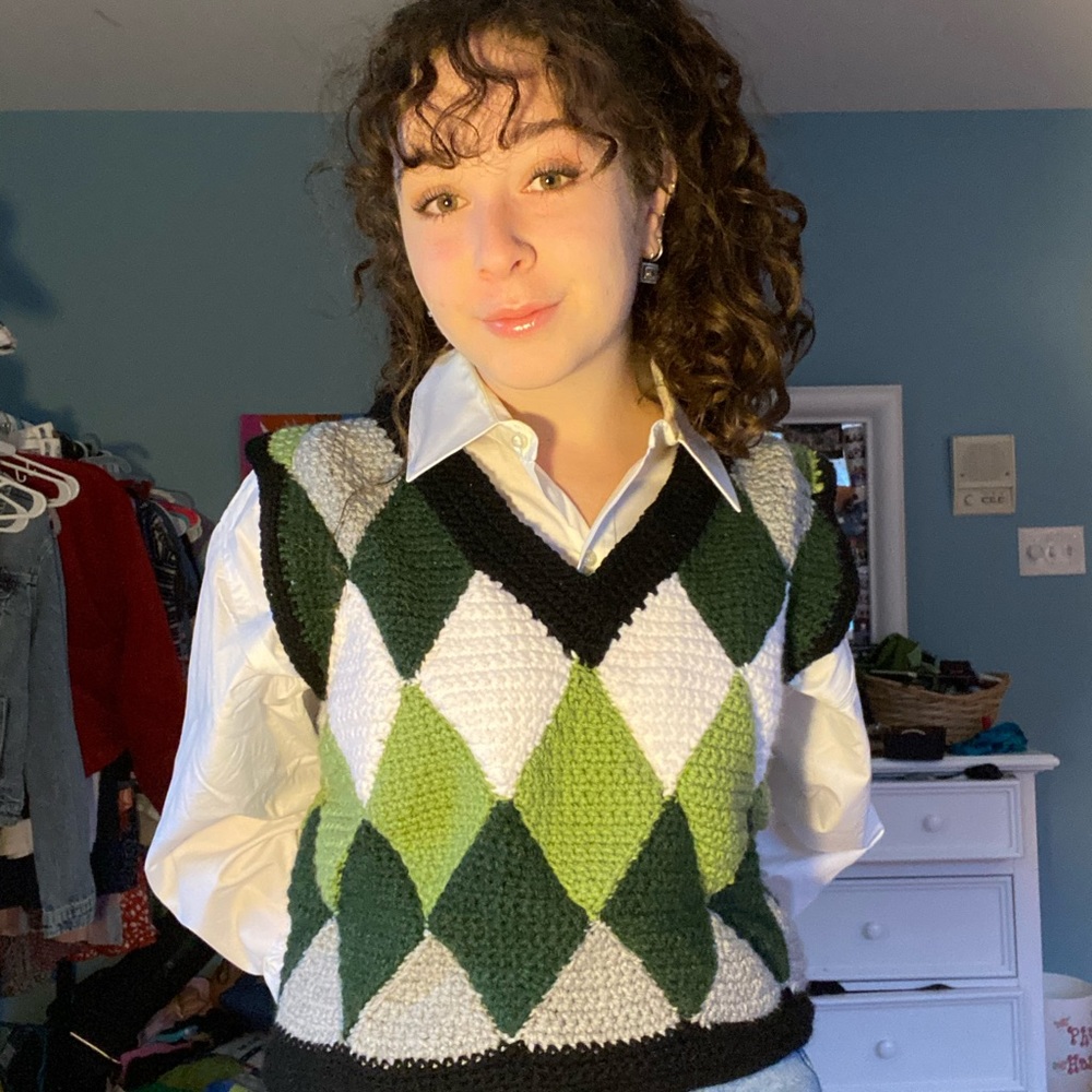 Homemade Crochet Green, Black and White Sweater Vest - Picture 5 of 5